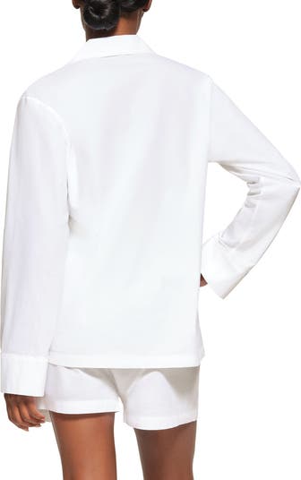 White Poplin Sleep Cotton Button Up Shirt
