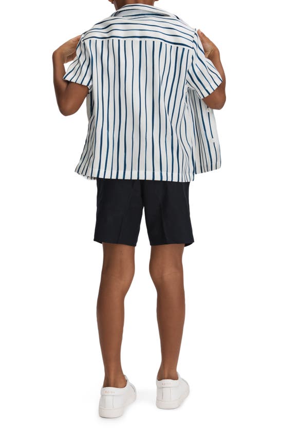 Shop Reiss Kids' Rava Sr. Stripe Camp Shirt In White/ Blue