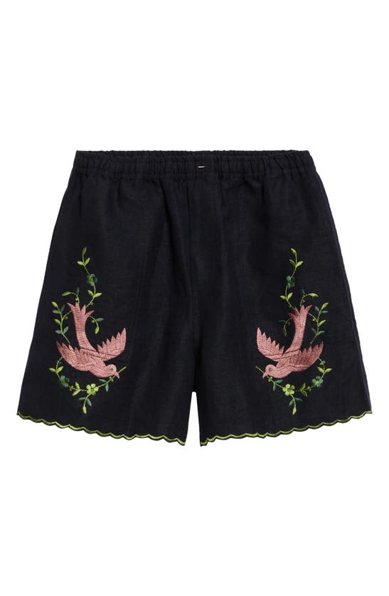 Shop Bode Rosefinch Linen Shorts In Black