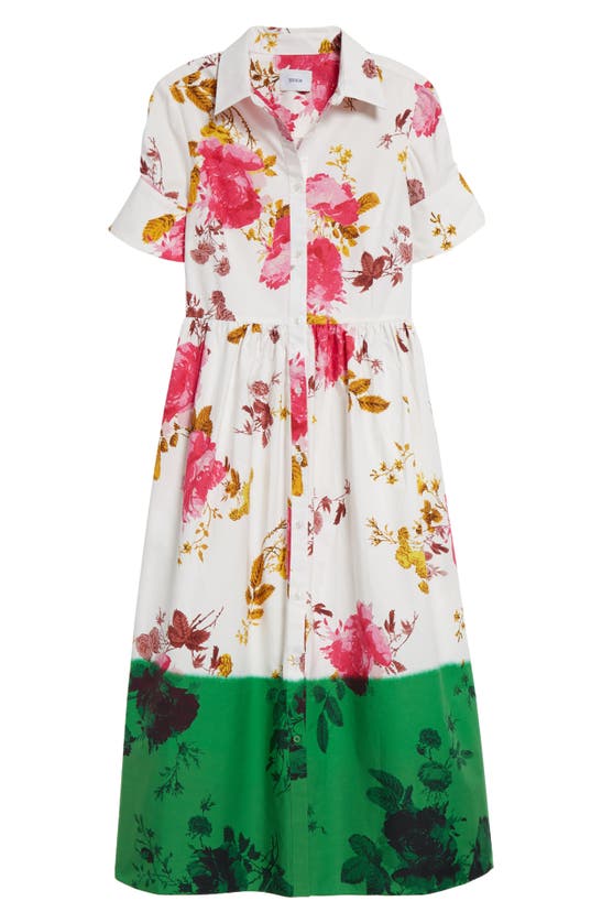 Shop Erdem Dip Dyed Floral Cotton Poplin Midi Shirtdress In White And Kelly Green