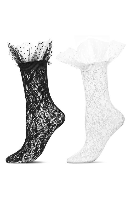 Shop Memoi Lace Ruffle Cuff Assorted 2-pack Ankle Socks In Black-nude