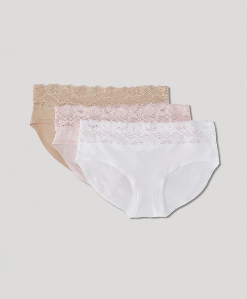 Shop Pact Organic Cotton Lace Waist Brief 3-pack In Beloved Basics