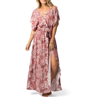 Rip Curl Coastal Tide Floral Faux Wrap Maxi Dress, Coral