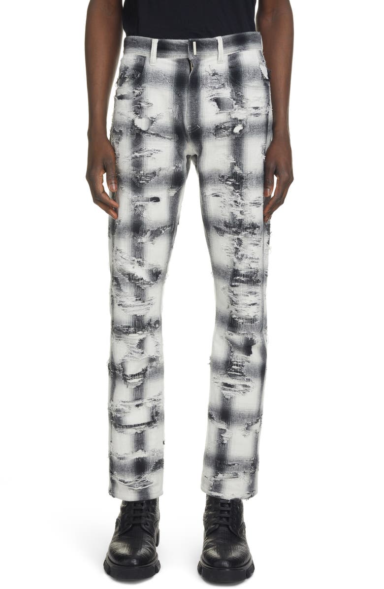 Givenchy Regular Fit Ombré Rip & Repair Flannel Pants | Nordstrom