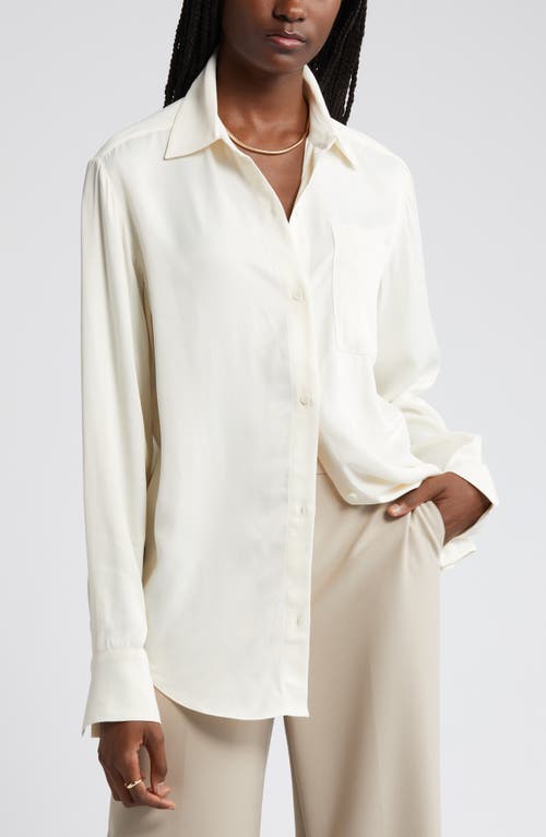 Nordstrom Pocket Satin Button-Up Shirt in Ivory Pristine at Nordstrom, Size X-Small