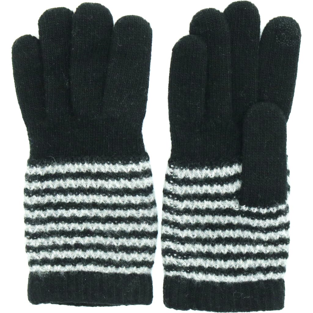 Shop Portolano Cashmere Striped Gloves In Black/light Heather Grey