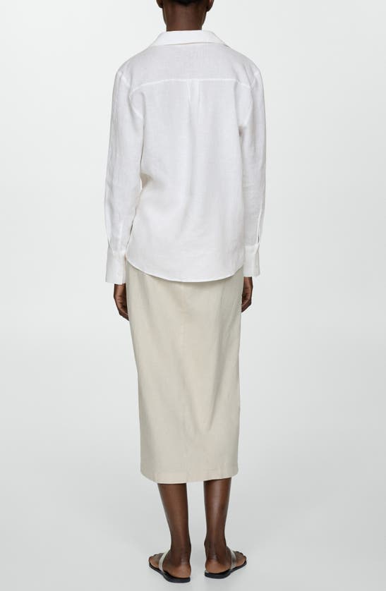 Shop Mango Button-up Linen Shirt In White