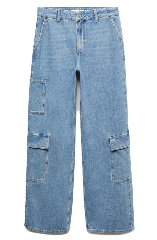 Mango Straight Leg Cargo Jeans In Medium Blue