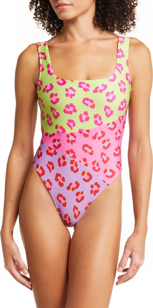 Maxi Leopard Colorblock One-Piece Swimsuit