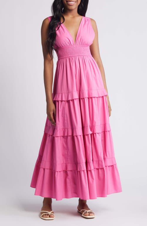 V-Neck Tiered Maxi Dress in Pink Wildflower