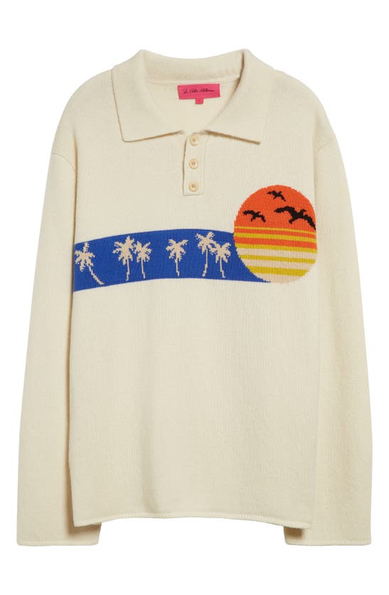 Shop The Elder Statesman Sunset Intarsia Cashmere Polo Sweater In Ivory