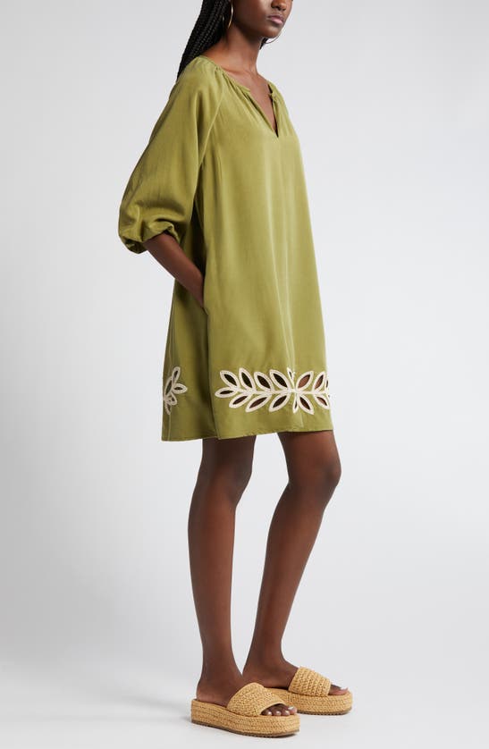 Shop Ciebon Krista Embroidered Detail Trapeze Minidress In Olive Green