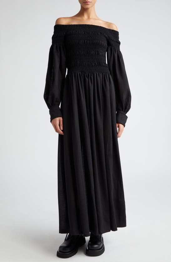 MAX MARA MAX MARA MANU OFF THE SHOULDER LONG SLEEVE VIRGIN WOOL MAXI DRESS