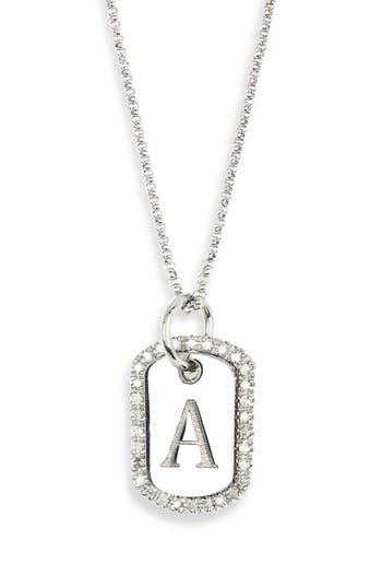 Meshmerise Diamond Initial Dog Tag Pendant Necklace In White-a