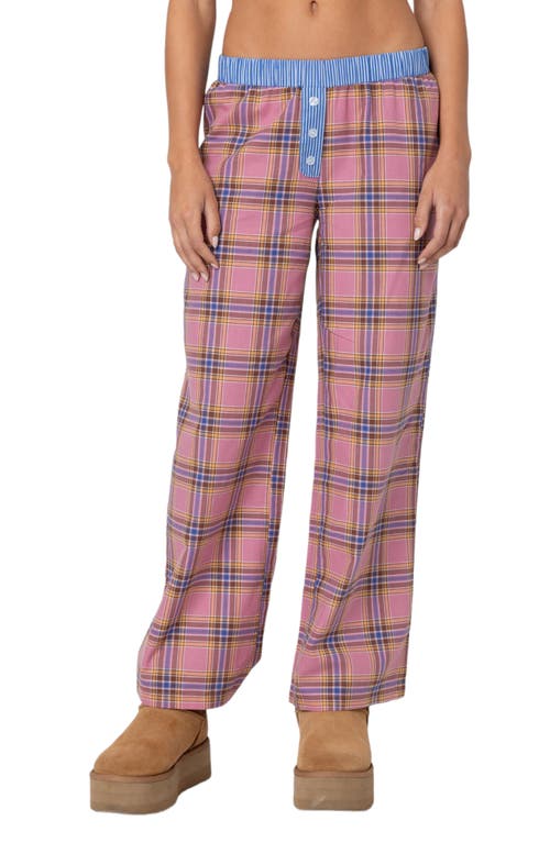 EDIKTED Plaid Lounge Pants Pink at Nordstrom,