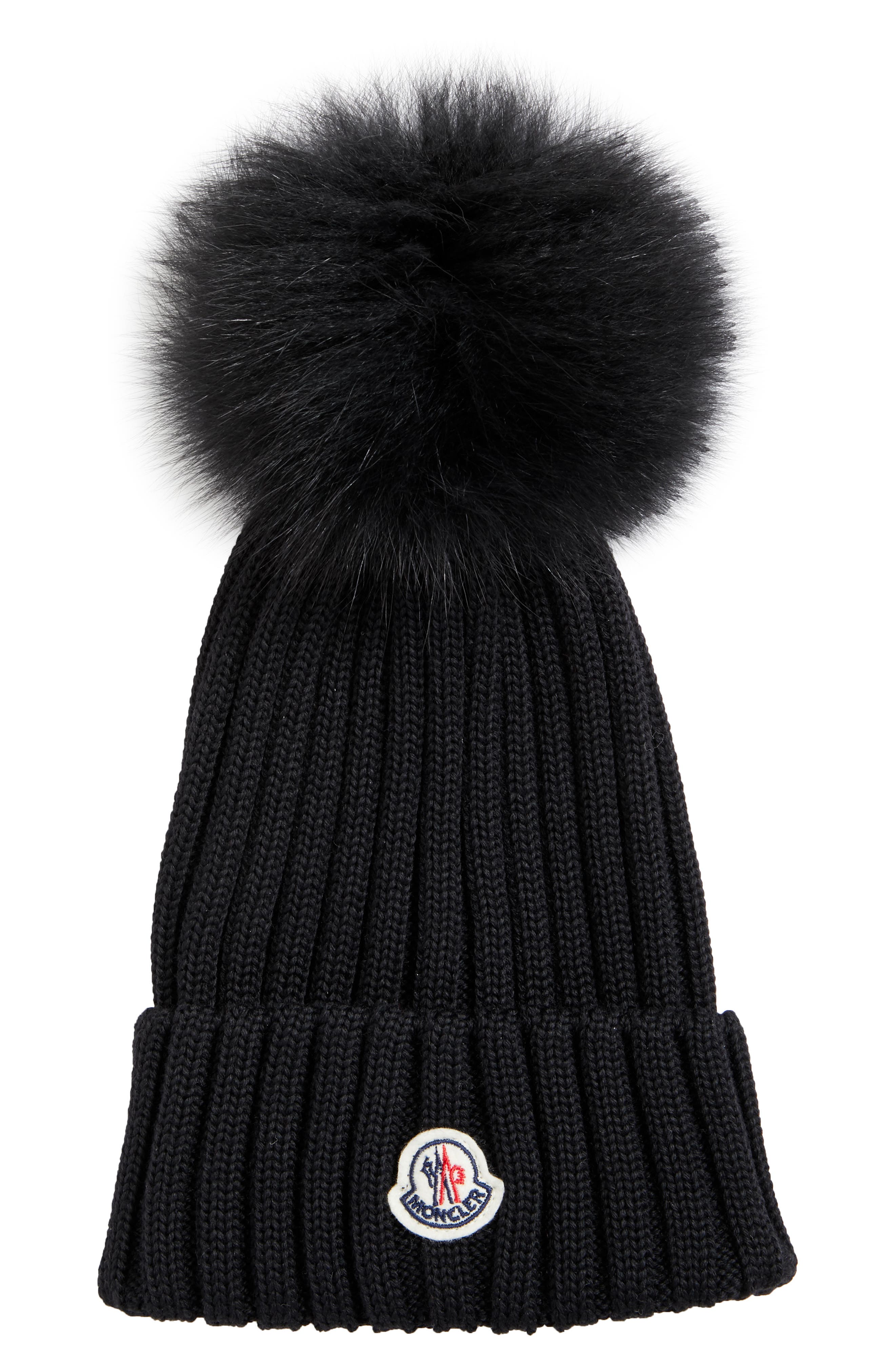 Moncler Rib Wool Hat with Genuine Fox 