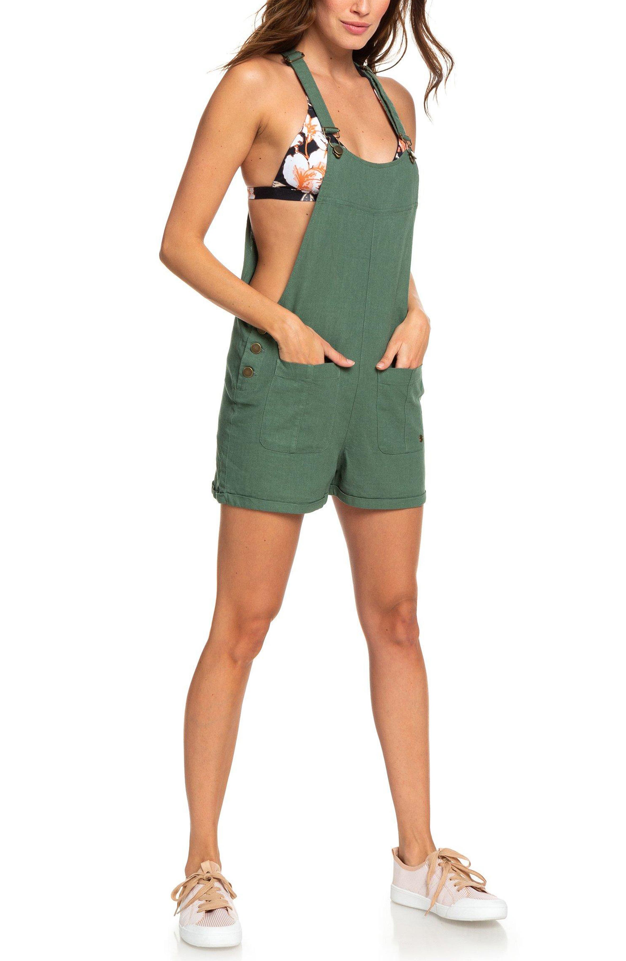 Roxy Compass Direction Linen Blend Short Overalls Nordstrom
