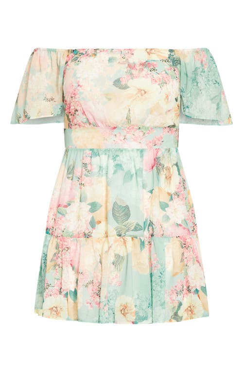 Shop City Chic Reece Floral Print Tiered Dress In Water Angel