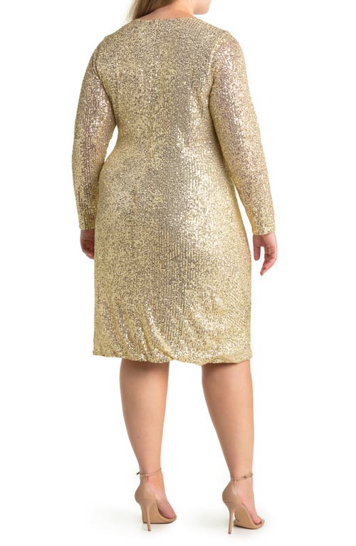 Shop By Design Frances Sequin Side Ruched Wrap Mini Dress In Gold/ivory