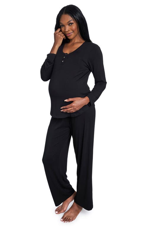 Laina Jersey Long Sleeve Maternity/Nursing Pajamas in Black
