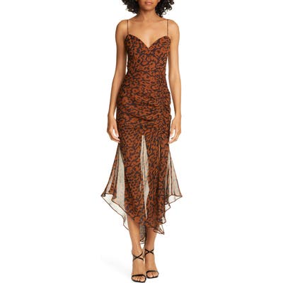 Nicholas Ruched Angled Hem Silk Dress, Black