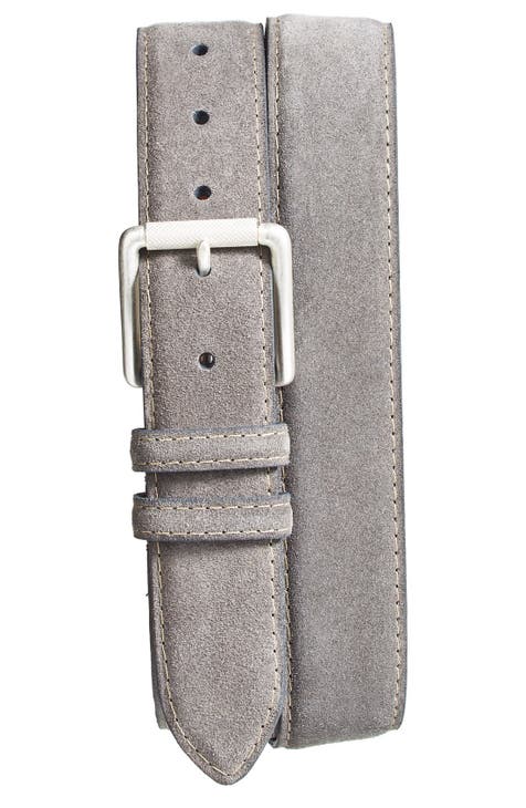 Reversible Belt in Ash Grey Suede and Yellow Tumbled Leather