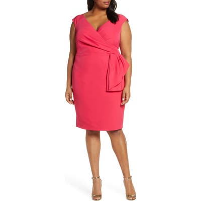 Plus Size Eliza J Cap Sleeve Drape Crepe Sheath Dress, Pink