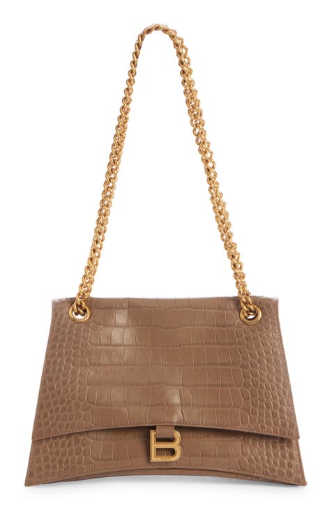 Small Crush Croc Embossed Leather Shoulder Bag