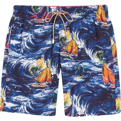 Bugatchi Sailboat Print Swim Trunks, Blue