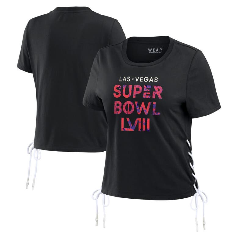 Shop Wear By Erin Andrews Black Super Bowl Lviii Cropped Lace-up T-shirt