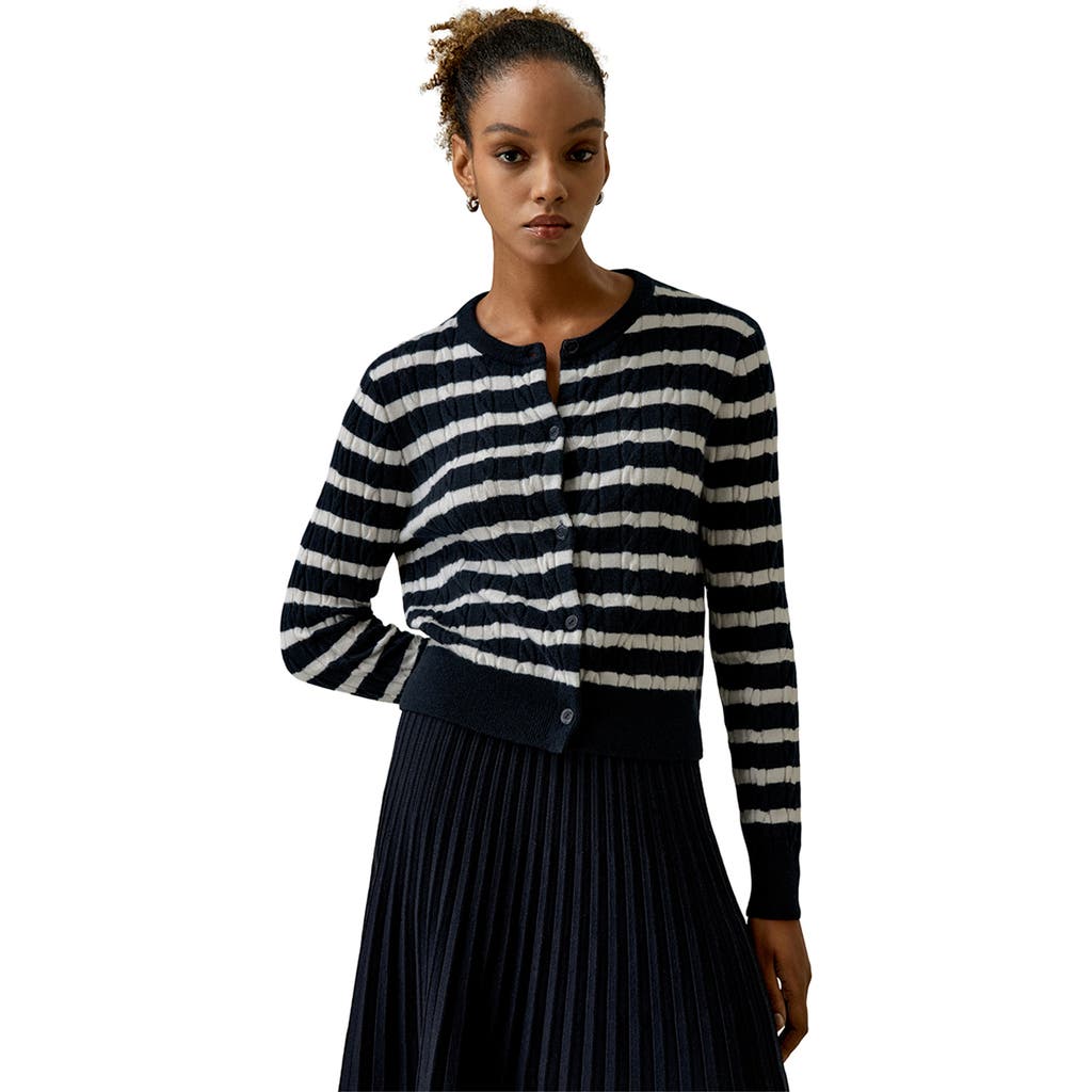 LILYSILK LILYSILK STRIPED CABLE-KNIT CASHMERE CARDIGAN