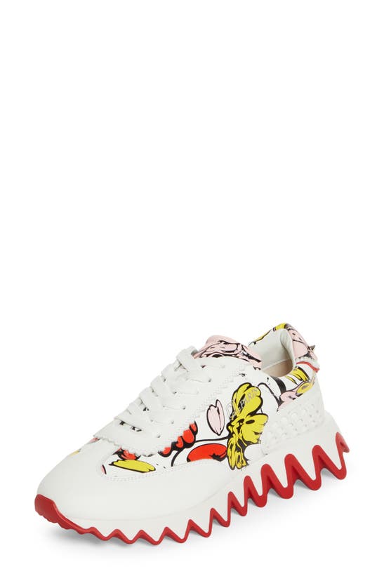 Shop Christian Louboutin X Shun Sudo Loubishark Button Flower Sneaker In White/ Multi