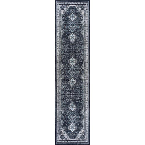 Jonathan Y Dalyan Geometric Medallions Machine-washable Area Rug In Navy/light Gray