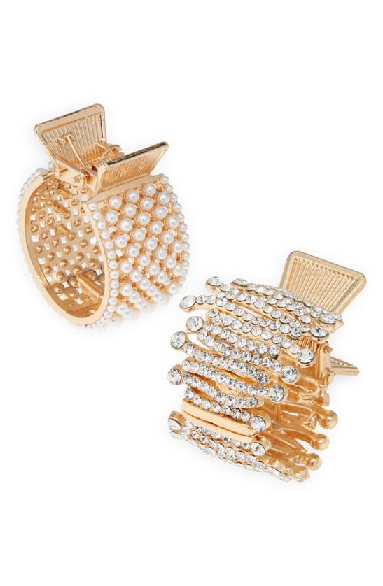 Shop Tasha Assorted 2-pack Imitation Pearl & Crystal Ponytail Holders In Gold Pearl Rhinestone