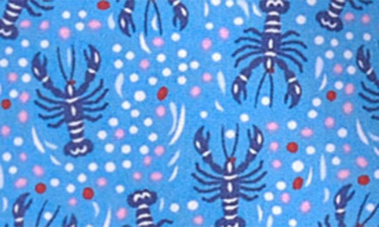 Shop Johnston & Murphy Kids' Lobster Print Short Sleeve Cotton Button-down Shirt In Blue