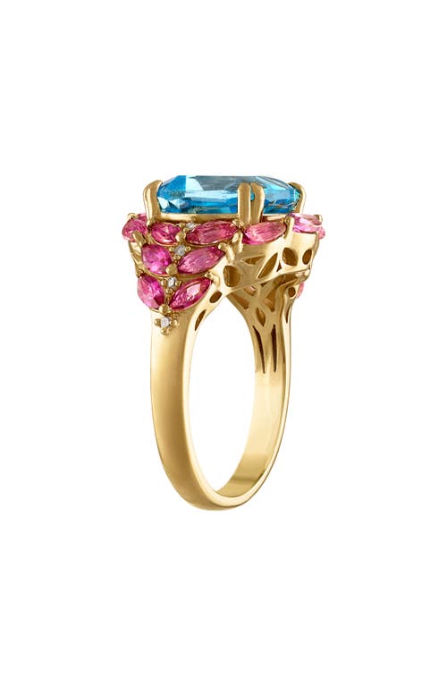 Fzn Sterling Silver Diamond, Pink & Swiss Blue Topaz Ring In Yellow