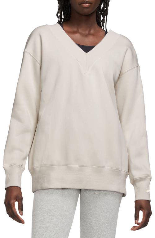 Nike Phoenix Oversize Fleece Sweatshirt In Light Orewood Brown/sail