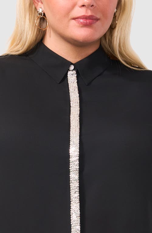 Shop Halogenr Halogen(r) Embellished Placket Button-up Shirt In Rich Black