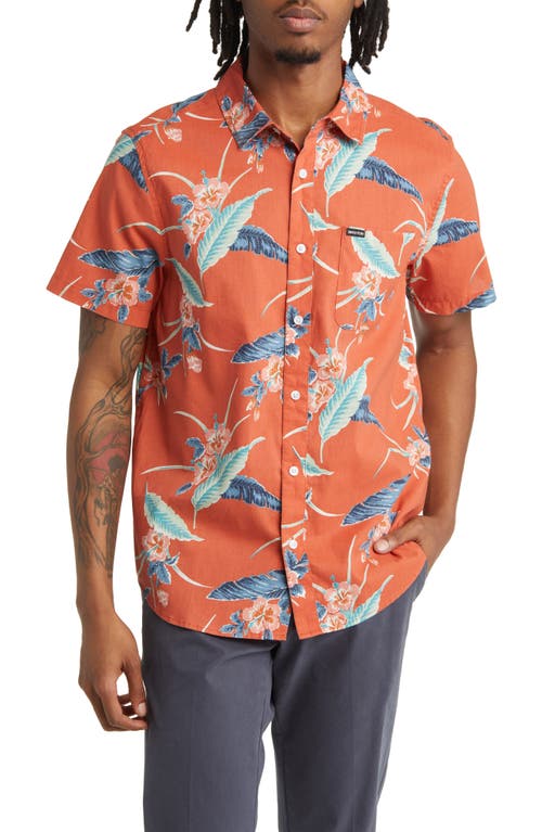 Shop Brixton Charter Regular Fit Tropical Short Sleeve Button-up Shirt In Burnt Red/pacific Blue