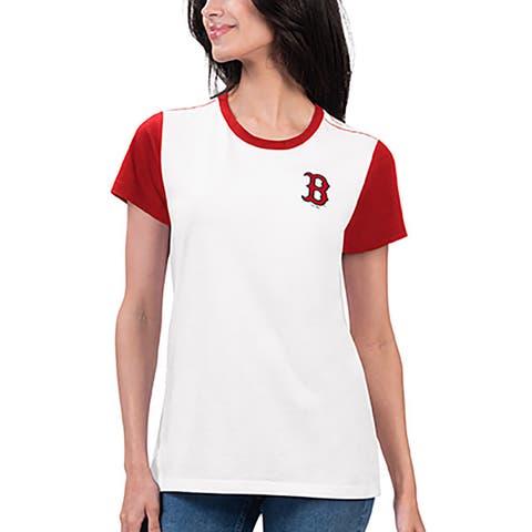 Women's Texas Rangers PINK by Victoria's Secret White/Royal Split Neck  Shrunken Raglan T-Shirt