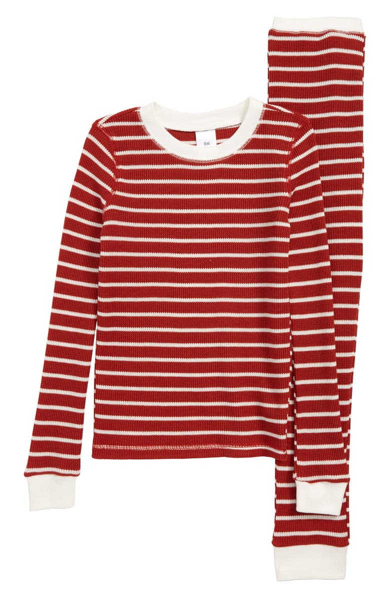SOMETHING NAVY Thermal Fitted Two-Piece Pajamas, Main, color, RED AND WHITE STRIPE