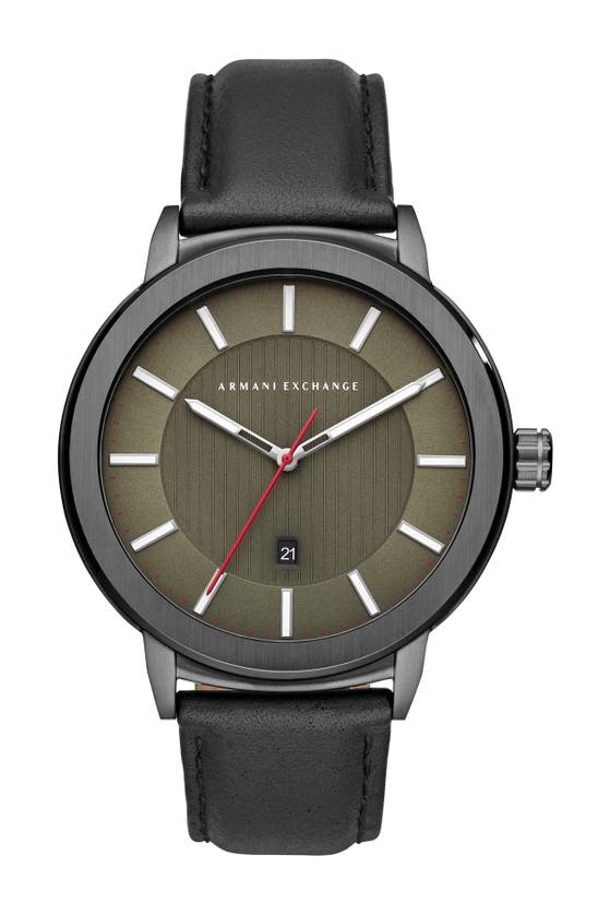 A I X Armani Exchange Mddx Leather Strap Watch, 46mm In Black