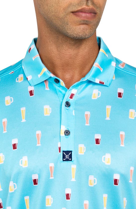 Shop Construct Beer Print Polo In Blue