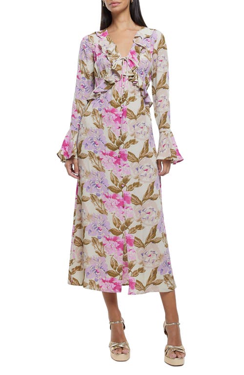 River Island Floral Long Sleeve Dress in Cream