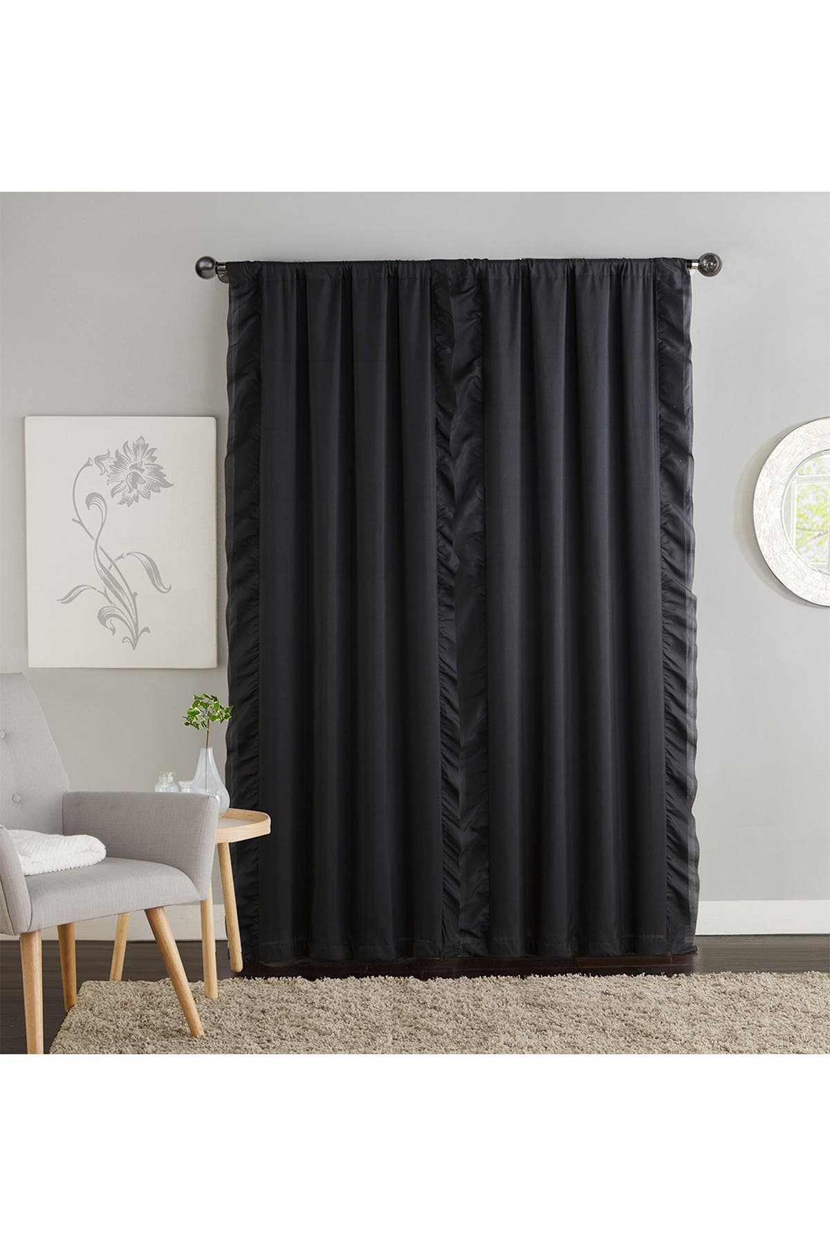 Vcny Home Amber Ruffle Side Blackout Curtain Panel Pair Black Nordstrom Rack