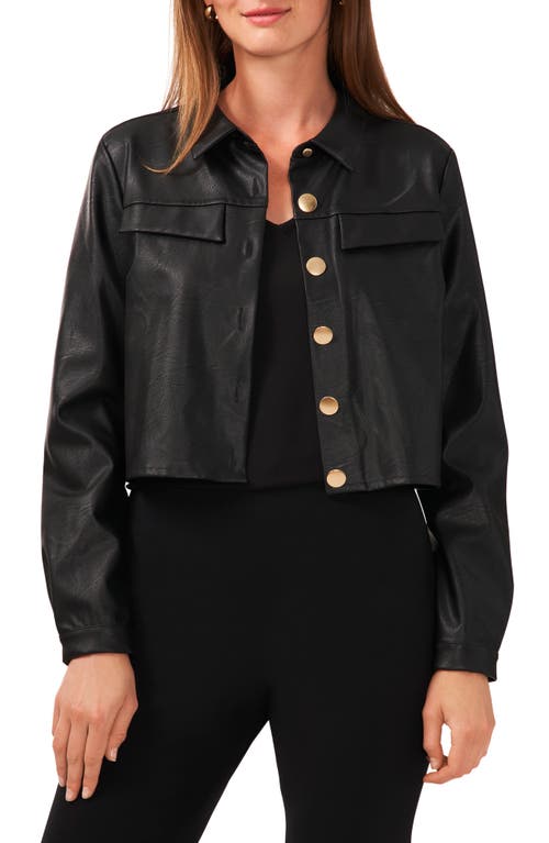 halogen(r) Faux Leather Crop Shirt Jacket in Rich Black