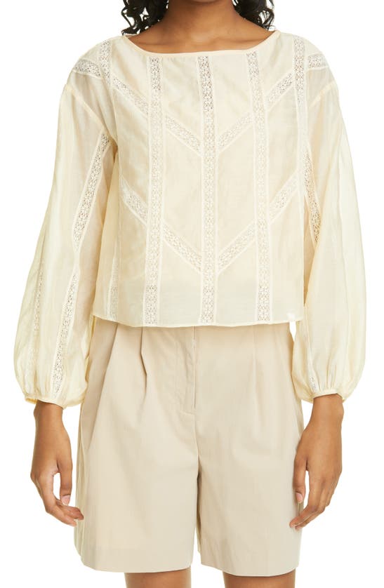 Rebecca Taylor LACE INSET LONG SLEEVE COTTON & SILK BLOUSE