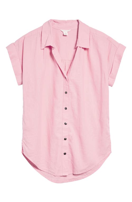 caslon(r) Linen Blend Camp Shirt in Pink Parfait