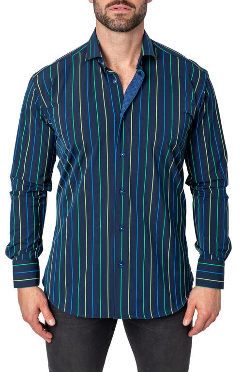 Maceoo Einstein Neon Stripe Contemporary Fit Button-Up Shirt Blue at Nordstrom,