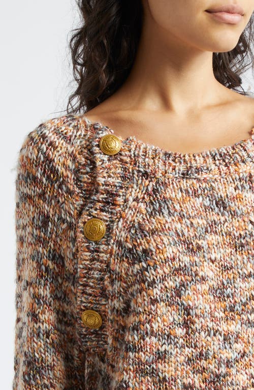 Ramy Brook Alden Button Shoulder Marled Crewneck Sweater In Neutral Knit
